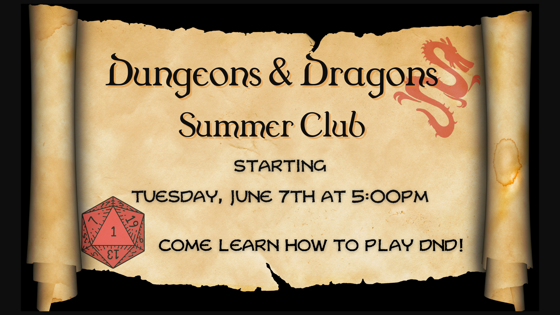 Dungeons and Dragons Summer Club, June 7th at 5:00pm