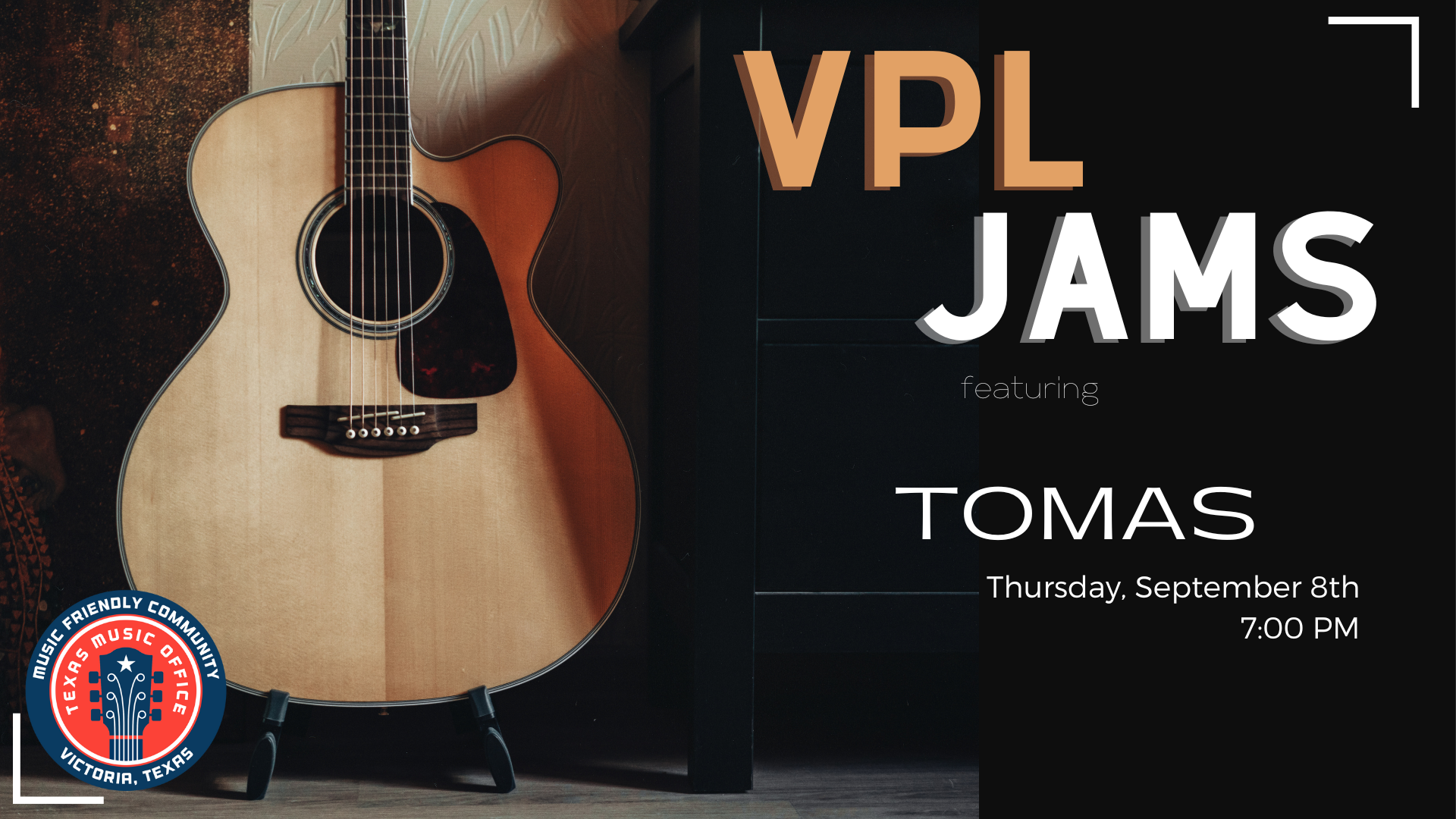 VPL Jams with Tomas, September 8th at 7PM