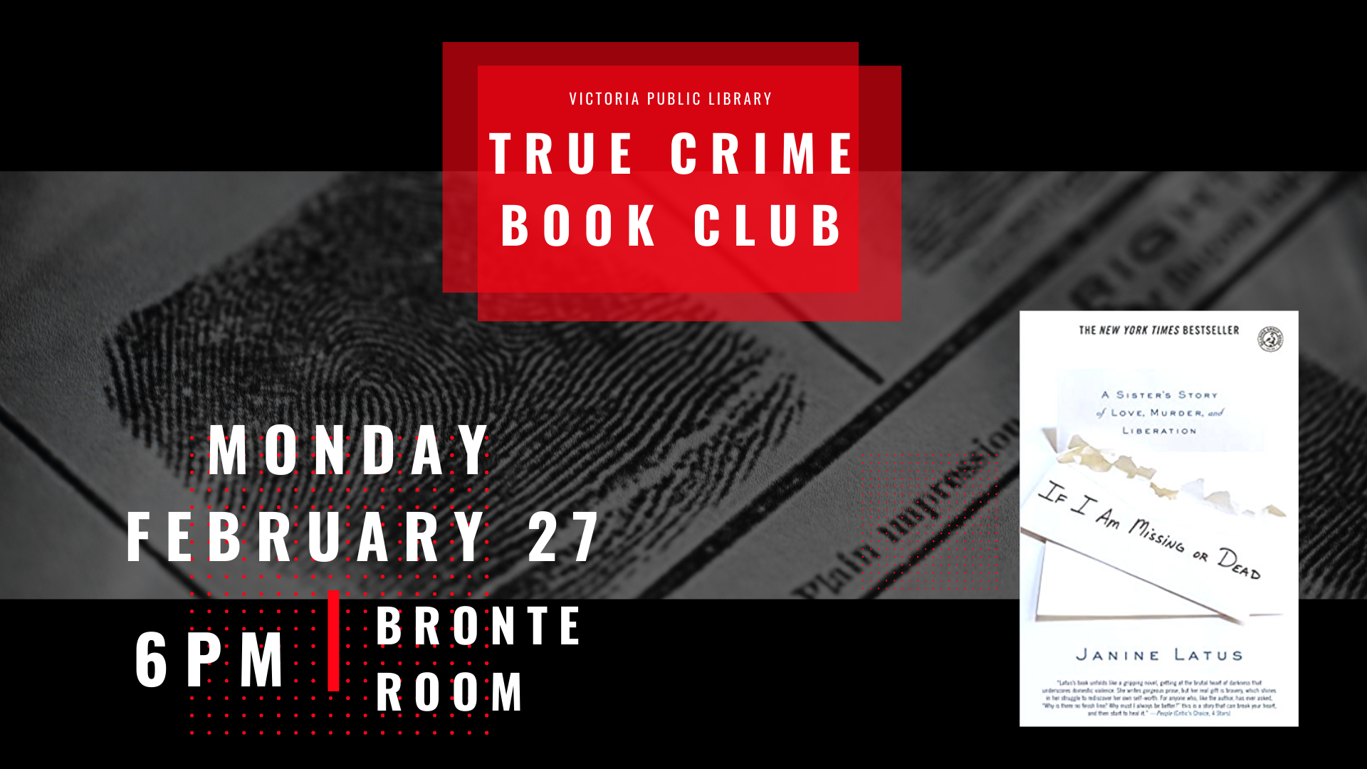 True Crime Book Club, February 27th at 6pm