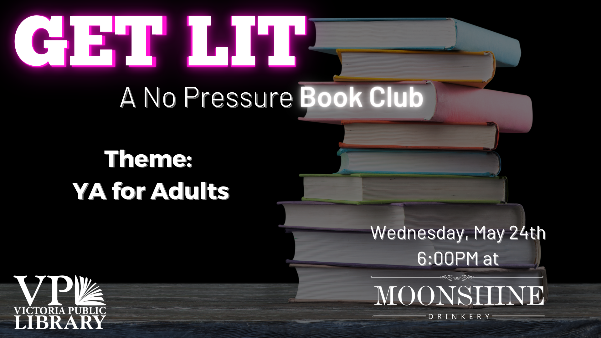 No Pressure Book Club, May 24th at 6pm, Theme: YA for adults