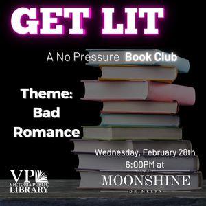 No pressure book club, February 28th at 6pm, at Moonshine Drinkery