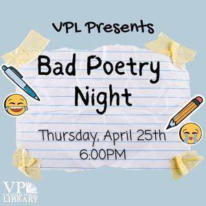 Bad Poetry Night, April 25th at 6pm