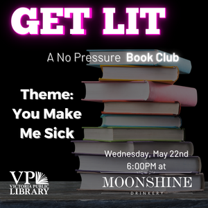 No Pressure Book Club, May 22nd at 6pm, Moonshine Drinkery, Theme: You make me sick