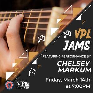 VPL Jams with Chelsey Markum, March 14th at 7pm, live music at the library