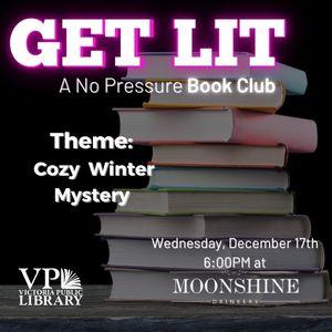 No Pressure Book Club, December 17th at 6:00PM, Moonshine Drinkery, Theme: Cozy Winter Mystery