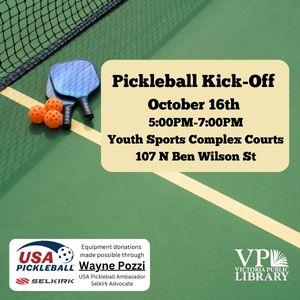 Pickleball Kick-Off, October 16th at 5pm, Youth Sports Complex