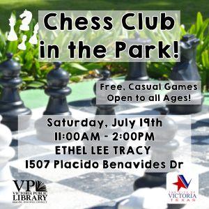 Chess Club at Ethel Lee Tracy Park, July 19th at 11am, Victoria Public Library 